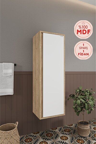 BALNEOM Banyo Gül 120 Cm Beyaz  %100 Mdf Banyo Boy Dolabı