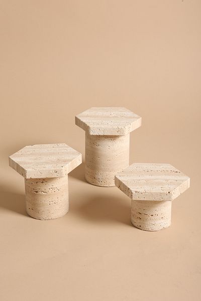 touche deco Wide Travertine Candle Holder - Large