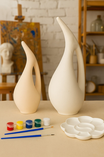 YRM ÇÖMLEK Seramik Hobi Boyama Seti – 2 Dekoratif Obje + 6 Renk Akrilik Boya ...