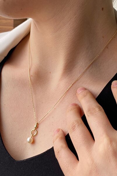 Birinci1926 14 Ayar Altın 7 Mm Halka Doğal Inci Küpe Kolye Ikili Set