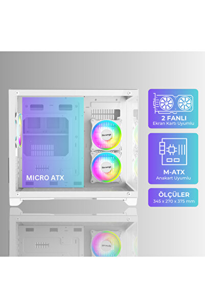 Revenge Nova Beyaz 3 Rgb Fanlı Temperli Cam Panel Boş M-atx Gaming Oyuncu Bilgisayar Kasası