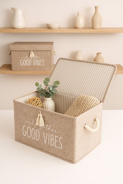 Pazar Kapısı Multi-Purpose Mini Box with Felt Cover Beige Storage Box 35x24x24 Cm