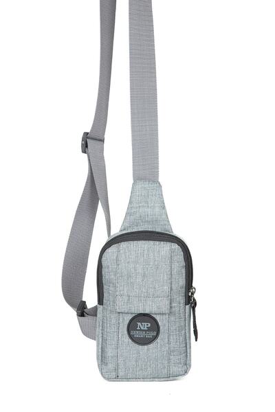 Newish Men's Linen Fabric Belgrat Crossbody Chest and Shoulder Bag with Phone Compartment - Gray