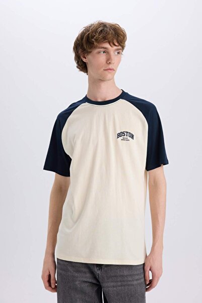 DeFacto 100 % Baumwolle, Boxy Fit, Rundhalsausschnitt, bedrucktes Kurzarm-T-Shirt D5569AX25SP