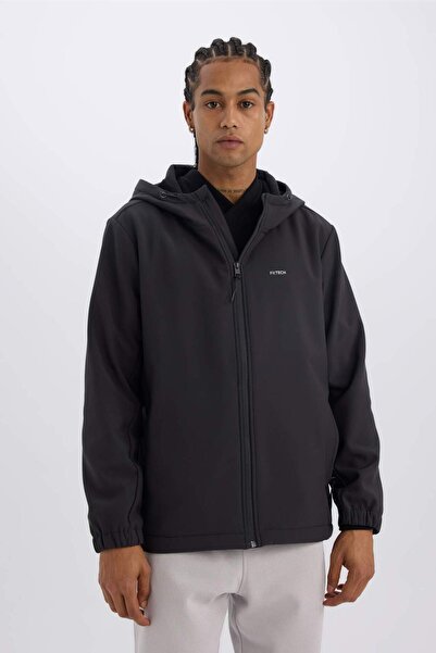 DeFacto Defactofit Su Geçirmez Regular Fit Kapüşonlu İçi Polarlı Fermuarlı Softshell Yağmurluk D6178AX25SP