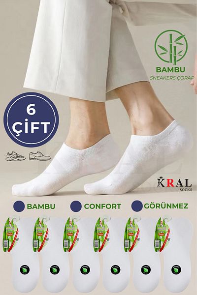 KRAL SOCKS Sniakers pentru bărbați (6 PERECHI) șosete din bambus, fără sudură, țesute cu precizie, anti-transpirație