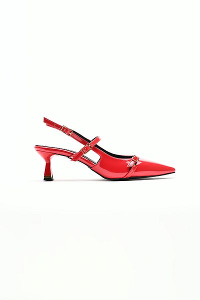 Sister in Love Asta Short Heeled Buckle Patent Leather Stiletto