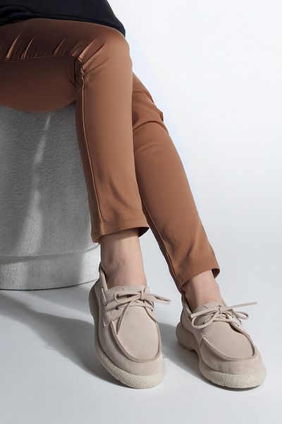 Marjin Damen-Schnürloafer – Echtes Leder, Modell Günyetin Enita Beige Wildleder