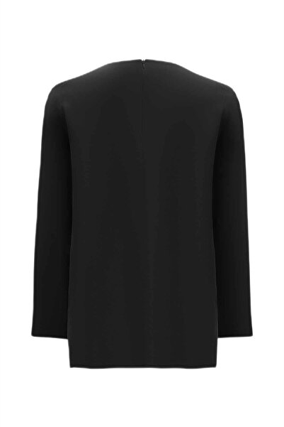 MISS DALIDA Black Round Neck Button Detailed Cupro Tunic T25Y-6067