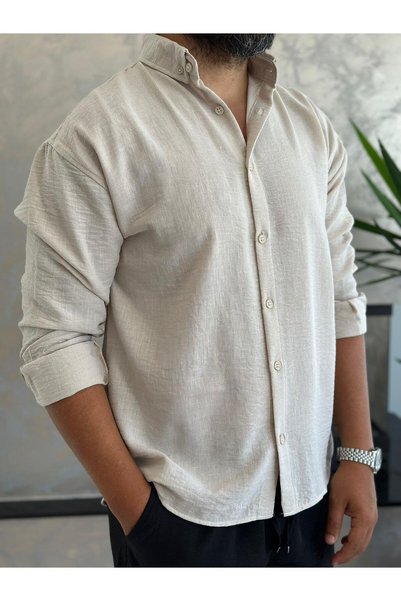 ECARTS Men's Oversize Cut Linen Shirt Beige Eca007