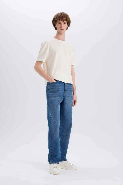 DeFacto Pantaloni largi din bumbac cu picior drept, cu efect decolorat, D7318AX25SP