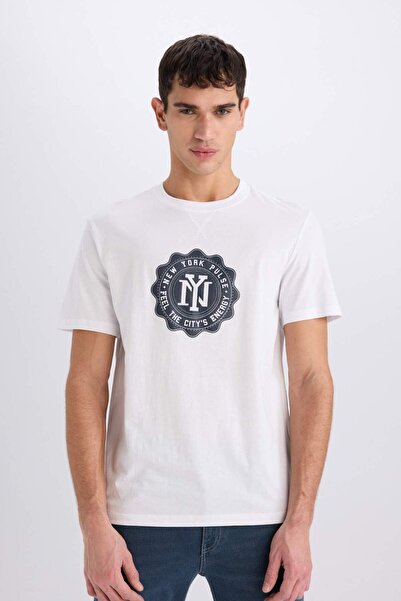 DeFacto 100% βαμβακερό μπλουζάκι με κοντό μανίκι με κανονική εφαρμογή D7935AX25SP