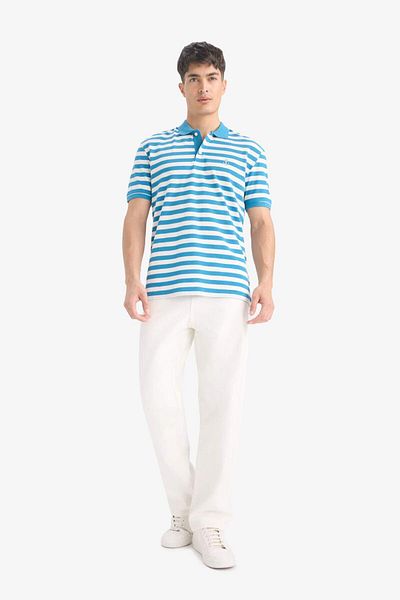 DeFacto 100% bumbac, croiala normala, guler polo, maneca scurta, tricou brodat cu dungi E2631AX25SM