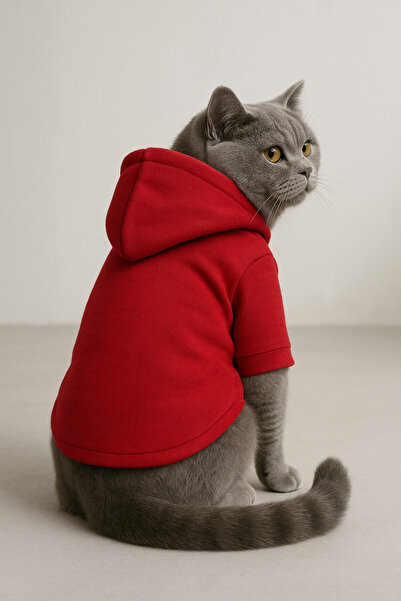 Monopetz سويت شيرت بغطاء للرأس للكلاب والقطط - أحمر سادة - مقاس M