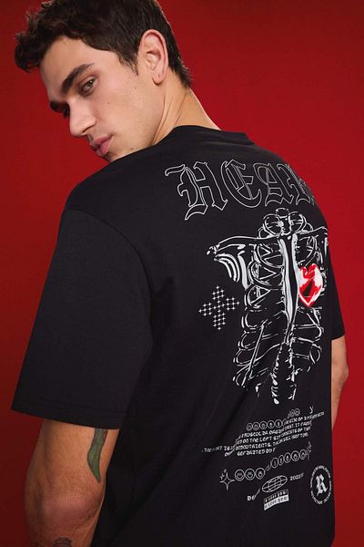 DeFacto 100% Cotton Boxy Fit Crew Neck Back Printed Short Sleeve T-Shirt D5160Ax25Sp