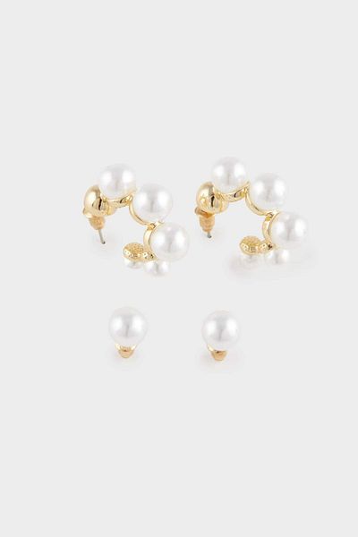 DeFacto Women's 2-Piece Pearl Gold Earrings E3985Axns