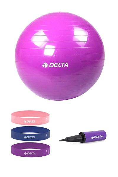 Delta Set of 3 Squat Bands and 65 Cm Pilates Balls, Suitable for 160-169 Cm Height - Resistance Rubber Pump