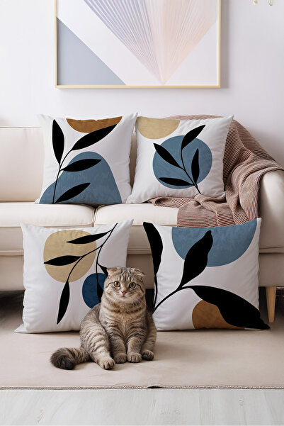 Royalte Set de 4 huse de pernă decorative cu imprimare digitală, frunze moder...