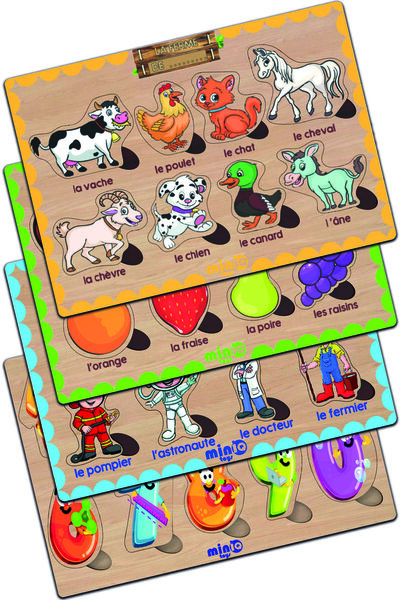 minİQ toys حيوانات المزرعة الفرنسية الخشبية - الفواكه - المهن - أرقام مجموعة ...