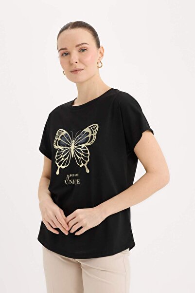 DeFacto Crew Neck Butterfly Print Short Sleeve T-Shirt D8924Ax25Sp