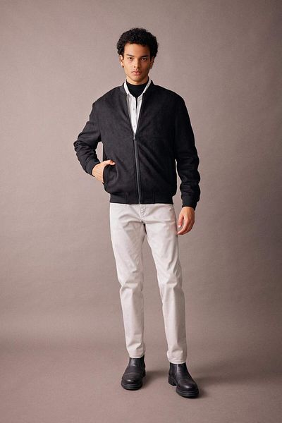 DeFacto Jachetă Bomber din piele de căprioară, slim fit, cu rever, cu fermoar, buzunare duble, sezonier, ușoară