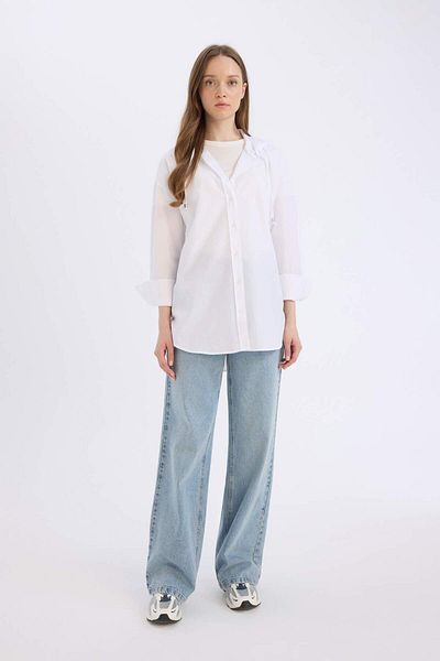 DeFacto Cămașă cu glugă Relax Fit Poplin simplu de bază cu mânecă lungă Tunica albă pentru hijab E1262AX25SP