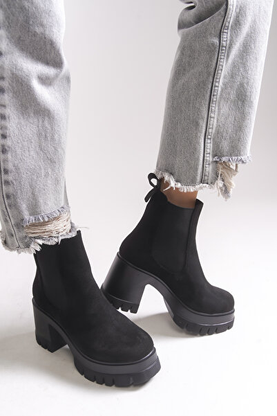 Riccon Nyendorei Kadın Topuklu Bot 0012502 Siyah Süet