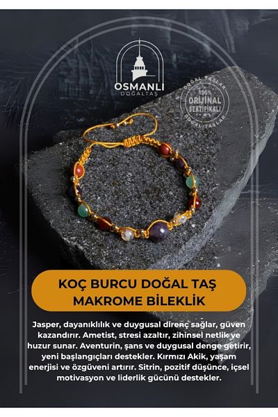 OSMANLI DOĞAL TAŞ Certified Aries Natural Stone Macrame Bracelet