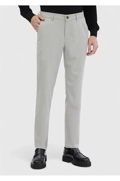 Ramsey Ανοιχτό γκρι ίσιο υφαντό παντελόνι Jogging Fit Casual