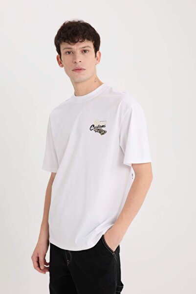 DeFacto 100% бавовна, бокс-крій, велосипедний комір, принт на спині, короткий рукав, футболка D5584AX25SP