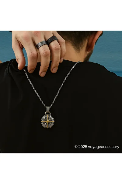 VİKİNGS Retro Compass Necklace with Stainless Steel