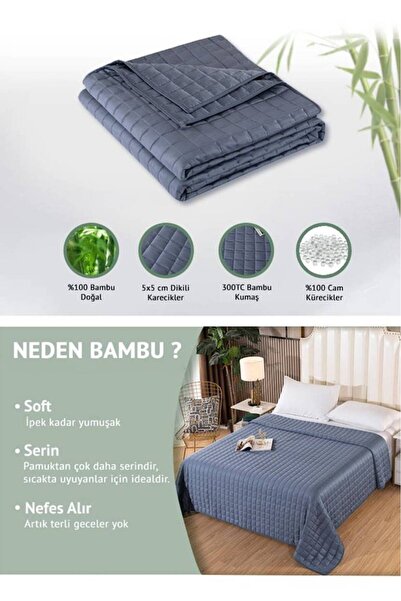 Sinada Ağırlıklı Yorgan %100 Bambu Kumaş 300TC Bambu Dolgulu Ağırlıklı Battaniye 8 KG 155x215 Tek Kişilik