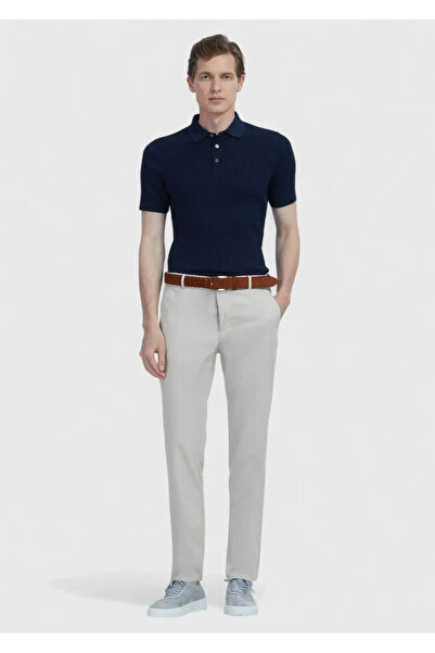 Ramsey Темно-синій поло з жакардовим коміром, трикотаж з бавовняною сумішшю