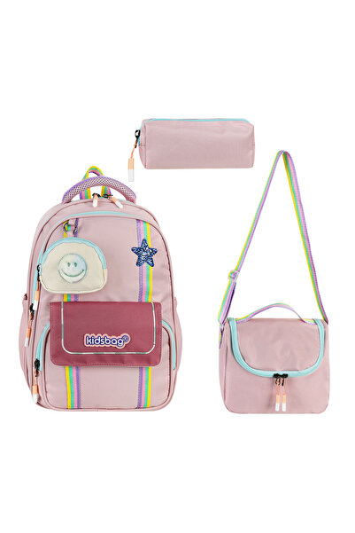 great bags Kapaklı Kore Model Kız Çocuk Ortopedik Sırt Destekli İlkokul Çantası Folyolu Beslenme Ve Kalemlik