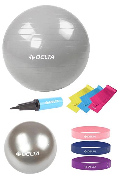 Delta كرة بيلاتيس بطول 65 سم و20 سم مناسبة لمجموعة 160 سم و169 سم - 3 أشرطة القرفصاء و3 مضخات شريط بيلاتيس