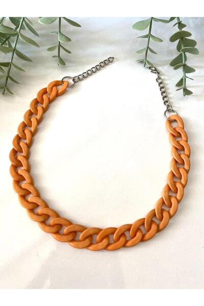 canan dizayn Bone Acrylic Chain Necklace Matte Orange