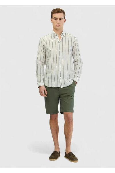 Ramsey Ανοιχτό γκρι εμπριμέ Casual Fit Woven Casual 100% βαμβακερό πουκάμισο