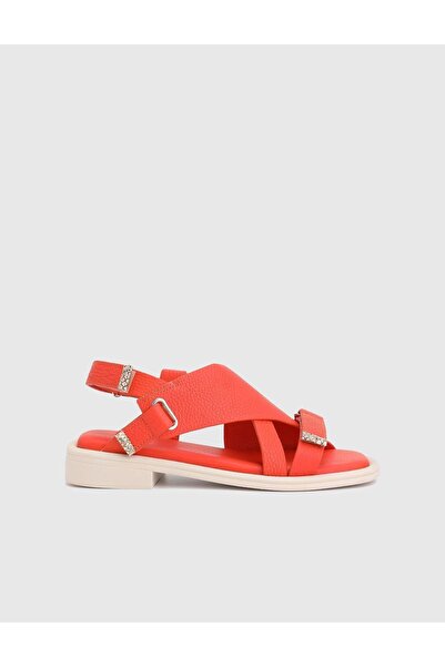 İLVİ Carcee Genuine Leather Orange Women's Sandals