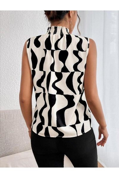 modamtn Women's Sleeveless Turtleneck Patterned Single Jersey Blouse