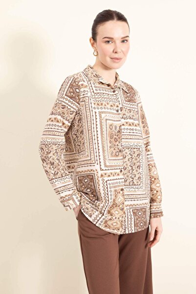 DeFacto Regular Fit Desenli Uzun Kollu Gömlek Tunik E1627AX25SP