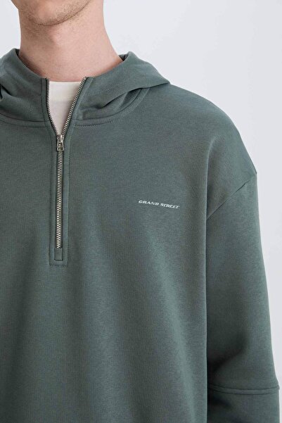 DeFacto Boxy Fit Капюшон з напівзастібкою та принтом Світшот D6998AX25SP