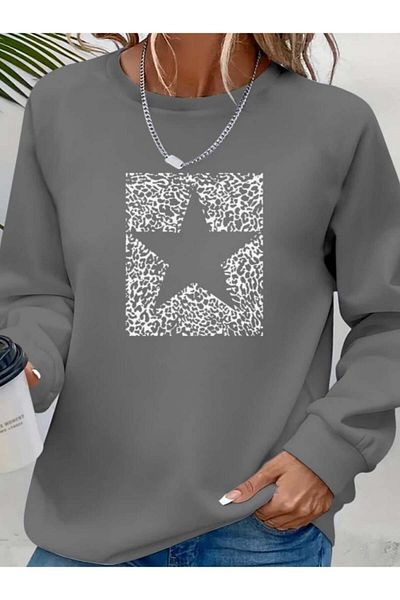 modamtn    Women's Long Sleeve Crew Neck Print Viscose Two Thread Blouse
