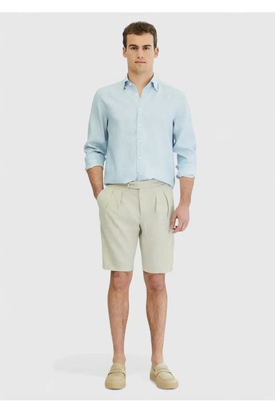 Ramsey Μπλε ριγέ Casual Fit Υφαντό Casual Βαμβακερό Μικτό Πουκάμισο