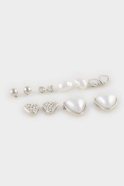 DeFacto Women's Pearl 6-Piece Silver Earrings E3988Axns