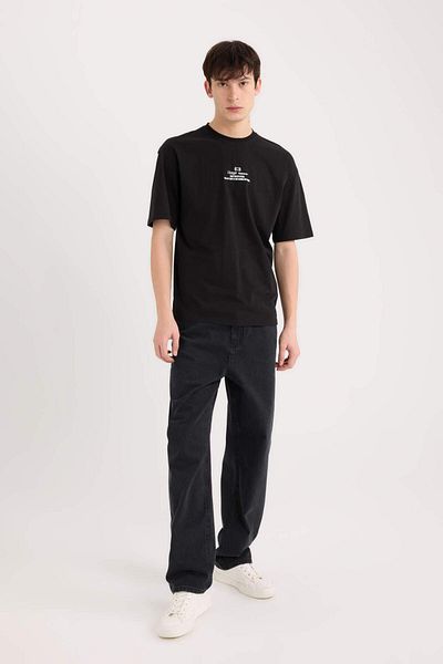 DeFacto 100% Cotton Boxy Fit Crew Neck Back Printed Short Sleeve T-Shirt D5571Ax25Sp
