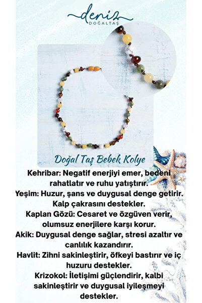 Deniz Doğal Taş Sertikalı Orjinal ( Taşlar) Doğaltaş Bebek Kolye - Kehribar,y...
