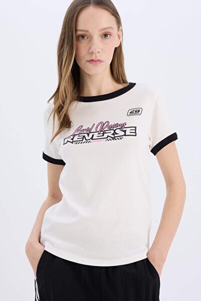 DeFacto Tricou cu nervuri imprimat cu gât turnat - mânecă scurtă, croială obișnuită E4378AX25SM