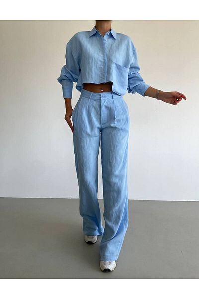 ossons Costum cu pantaloni cămașă în dungi