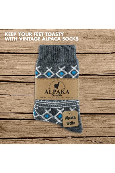 Go With Vintage Desenli Alpaka Yünlü Termal Kışlık Kadın Çorabı 2057