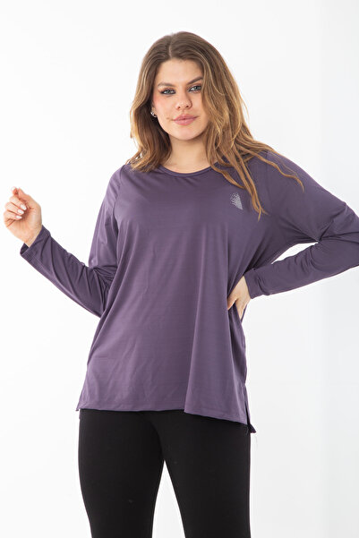 Şans Kadın Büyük Beden Mor Bisiklet Yakalı Spor Bluz 65N38732